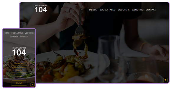 Desktop and mobile version of Restaurant 104 website